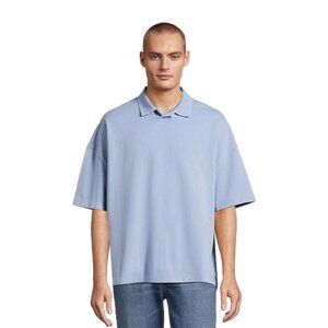 No Boundaries Men's Oversize French Terry Polo Shirt - Chambray Blue - NWT